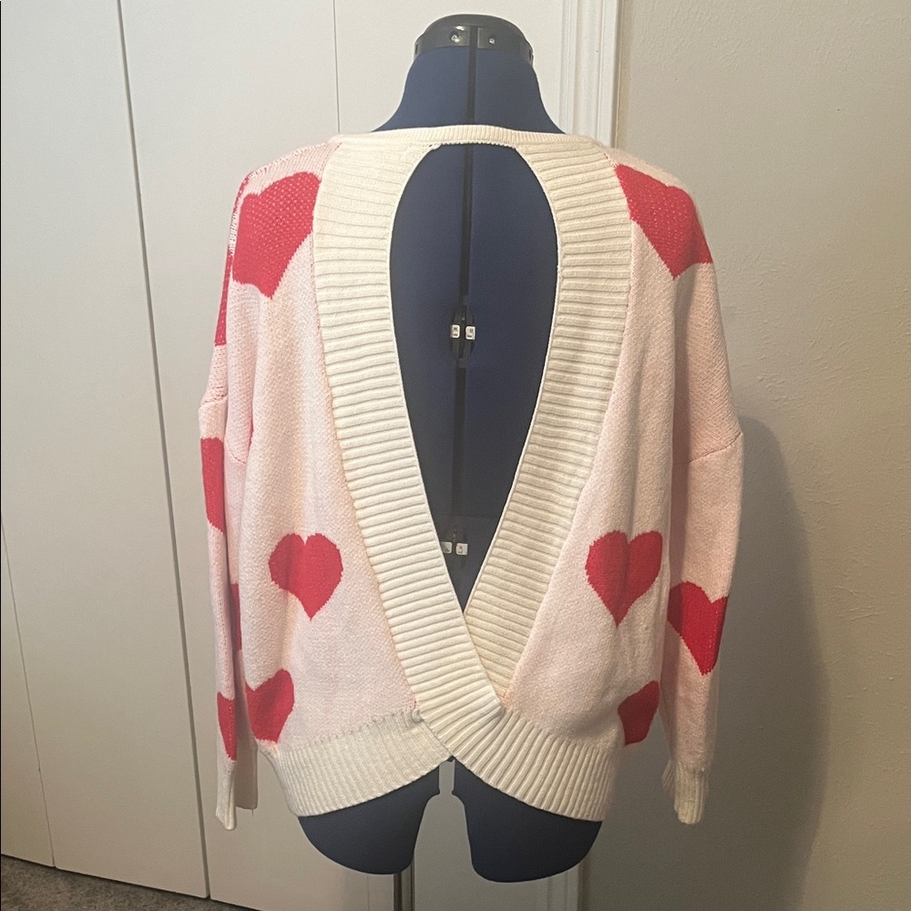 Miracle Cream & Red Heart Knit Sweater w/ Cut Out Back Size M/L - Picture 2 of 16